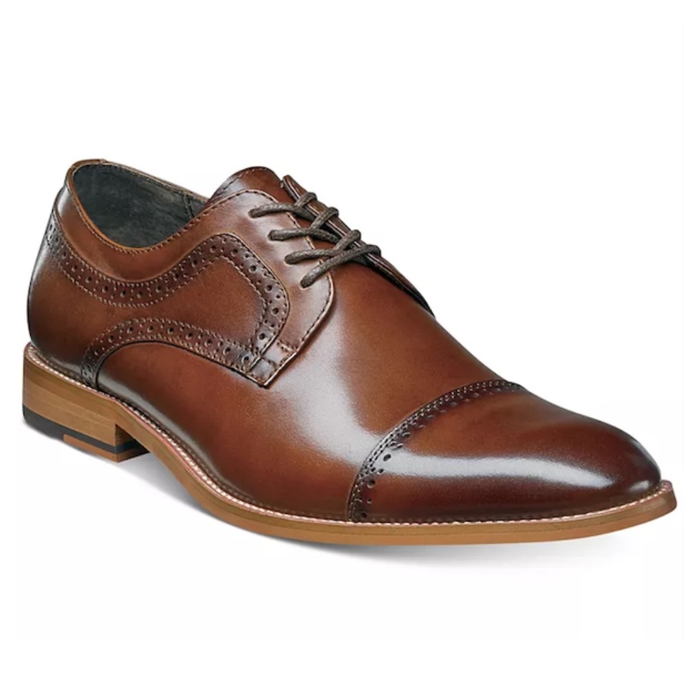 Stacy Adams Boys Dickinson Cap-Toe Lace-up Oxford Cognac Tan Brown Size 5 M